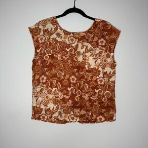 Nicole Miller 100% Linen Floral Orange Women's Top